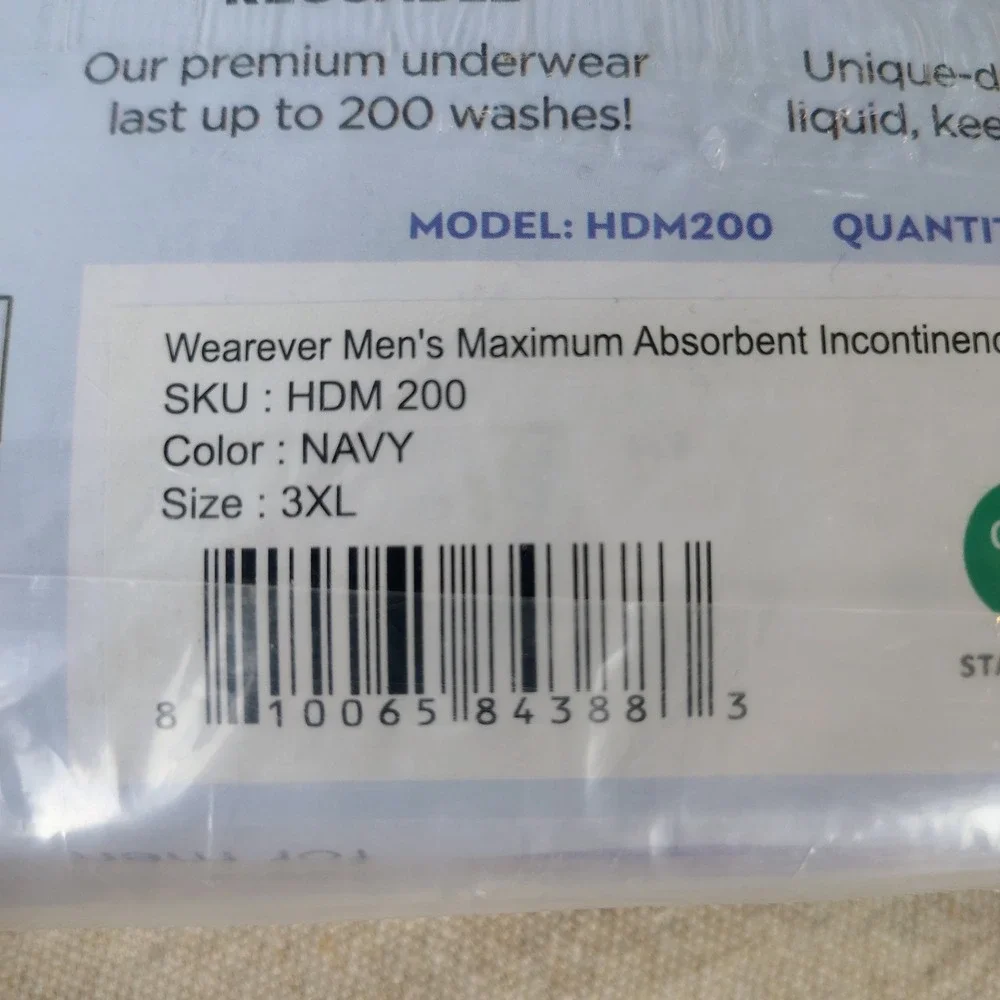NWT Wearever Mens 3XL Incontinence Brief Navy Maximum Absorbency HDM200 Reusable